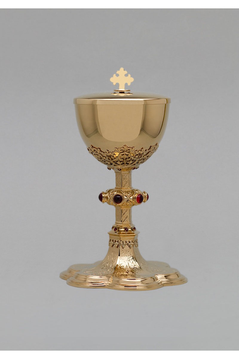 The brass chalice and tin 579 Host Bowls and Ciborium Liturgical